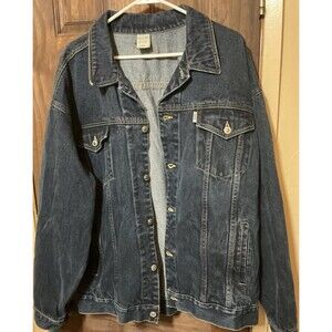 Vtg Delf USA Denim Trucker Jacket Mens 2XL Blue Jean Hip Hop Streetwear READ